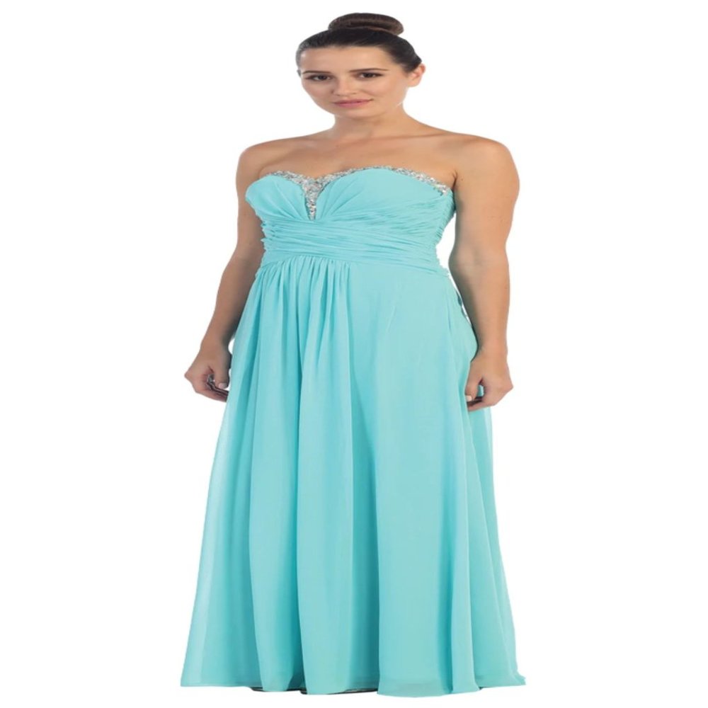 Starbox USA 548 Studded Sweetheart Neck Long A-Line Strapless Gown -TIFFANY BLUE